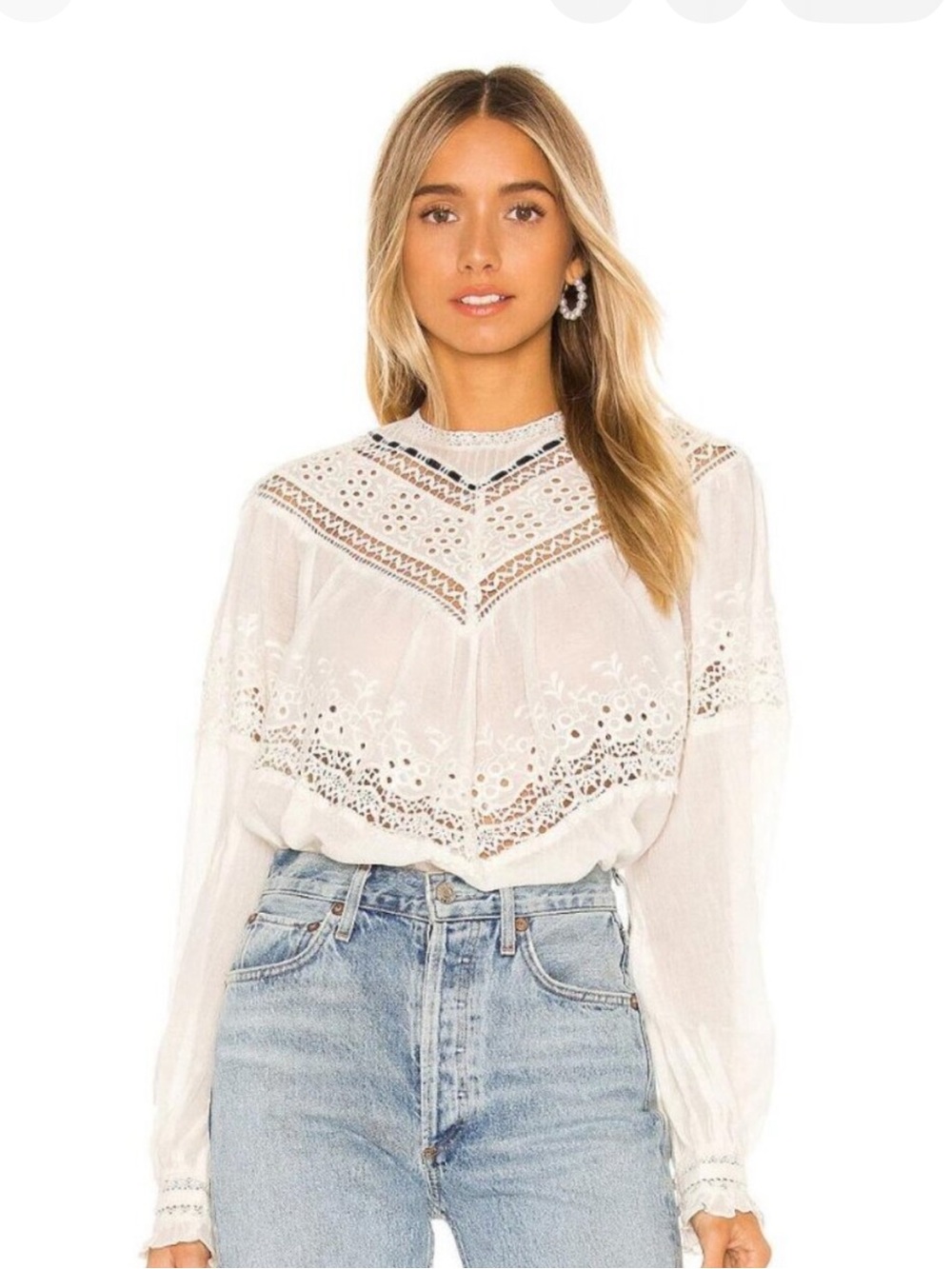Free People Ivory Crochet Lace Peasant Top